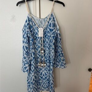Blue and White Spaghetti Strap Sundress Resort Wear
